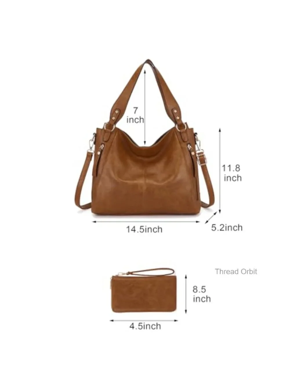 Hobo Handbags Tote Shoulder Bag Purse and Wallet Set 2pcs Soft Faux Leather